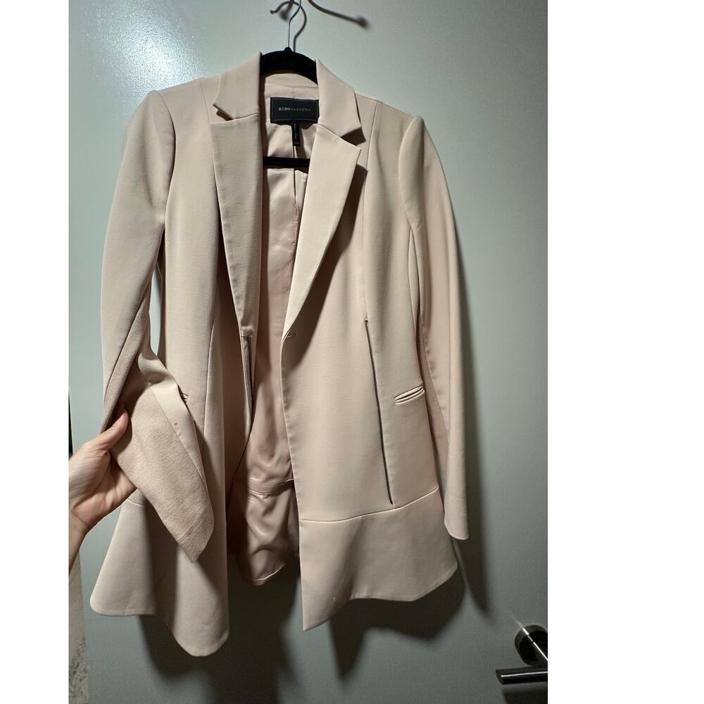 BCBGMAXAZRIA Women's Light Pink Nude Peplum Blazer Longline Size XXS